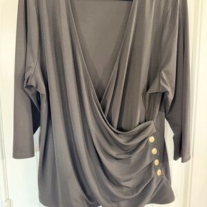Cable & Gauge Black Drape Blouse with Gold Buttons